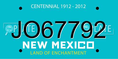 JO67792 New Mexico License Plate