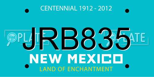 JRB835 New Mexico License Plate