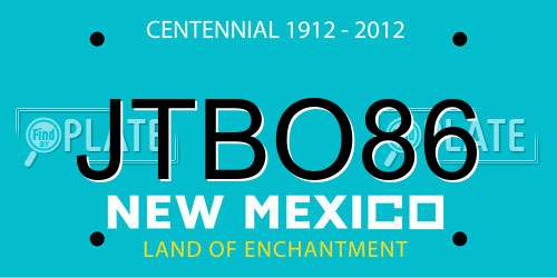 JTBO86 New Mexico License Plate