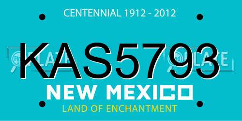 KAS5793 New Mexico License Plate