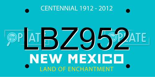 LBZ952 New Mexico License Plate