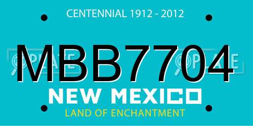 MBB7704 New Mexico License Plate