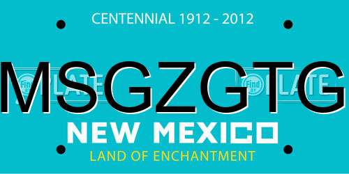 MSGZGTG New Mexico License Plate