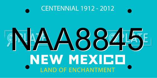 NAA8845 New Mexico License Plate