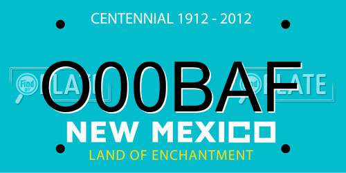 O00BAF New Mexico License Plate