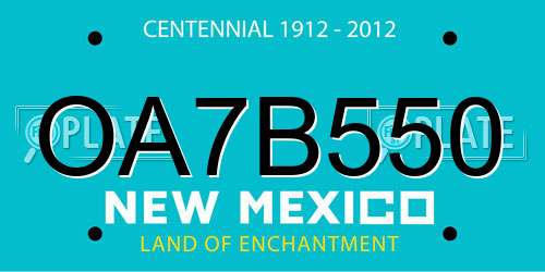 OA7B550 New Mexico License Plate
