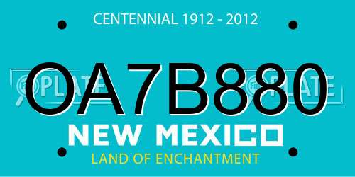 OA7B880 New Mexico License Plate