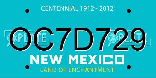 OC7D729 New Mexico License Plate