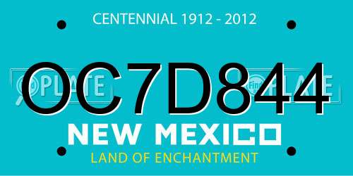 OC7D844 New Mexico License Plate