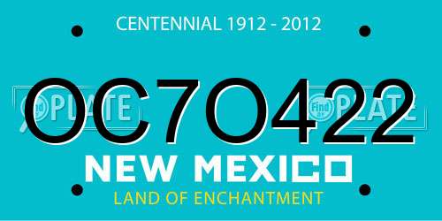 OC7O422 New Mexico License Plate