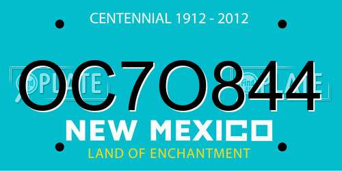 OC7O844 New Mexico License Plate