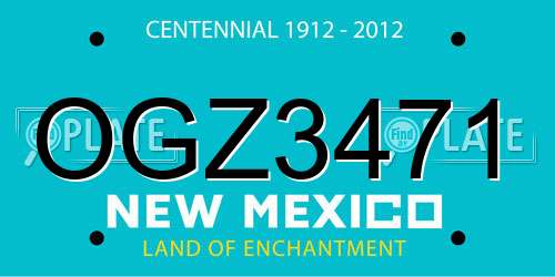 OGZ3471 New Mexico License Plate
