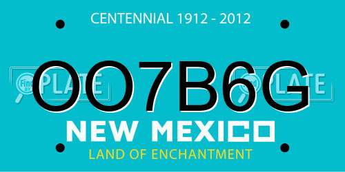 OO7B6G New Mexico License Plate