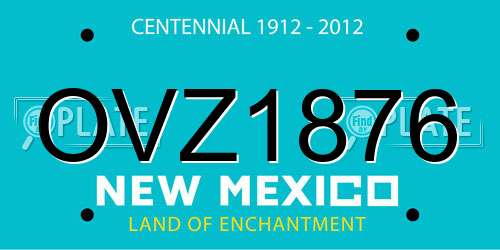 OVZ1876 New Mexico License Plate