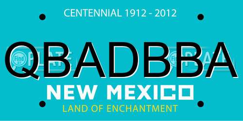 QBADBBA New Mexico License Plate