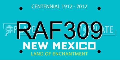 RAF309 New Mexico License Plate