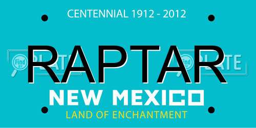 RAPTAR New Mexico License Plate