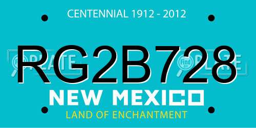 RG2B728 New Mexico License Plate