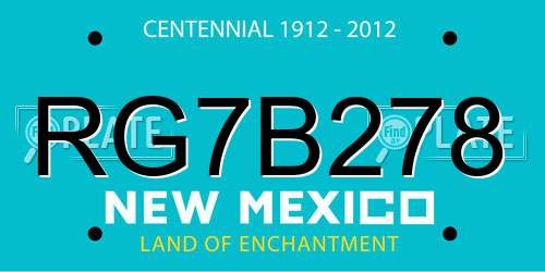 RG7B278 New Mexico License Plate
