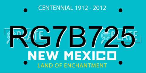 RG7B725 New Mexico License Plate