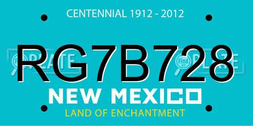 RG7B728 New Mexico License Plate