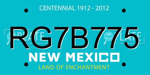 RG7B775 New Mexico License Plate