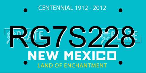 RG7S228 New Mexico License Plate