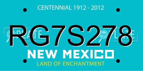 RG7S278 New Mexico License Plate