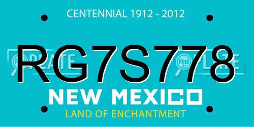 RG7S778 New Mexico License Plate