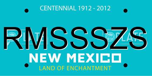 RMSSSZS New Mexico License Plate