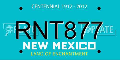 RNT877 New Mexico License Plate