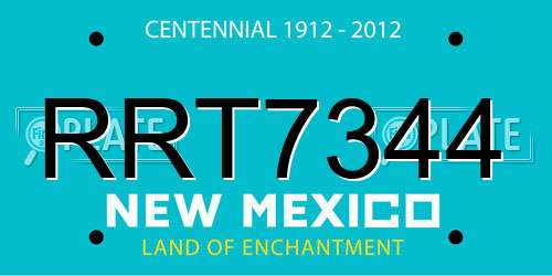 RRT7344 New Mexico License Plate