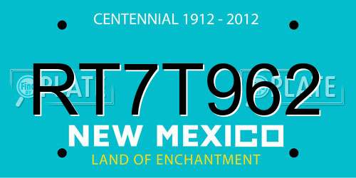 RT7T962 New Mexico License Plate
