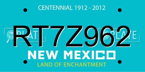 RT7Z962 New Mexico License Plate