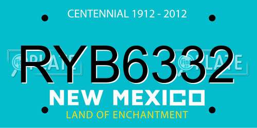 RYB6332 New Mexico License Plate