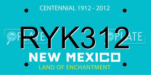 RYK312 New Mexico License Plate