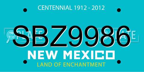 SBZ9986 New Mexico License Plate