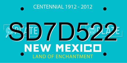 SD7D522 New Mexico License Plate
