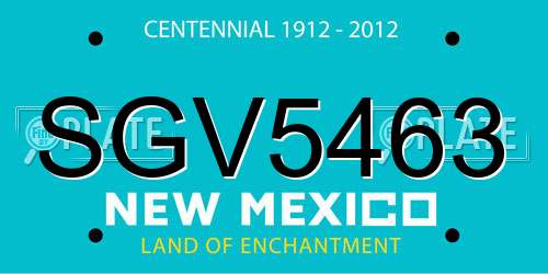 SGV5463 New Mexico License Plate