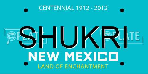 SHUKRI New Mexico License Plate