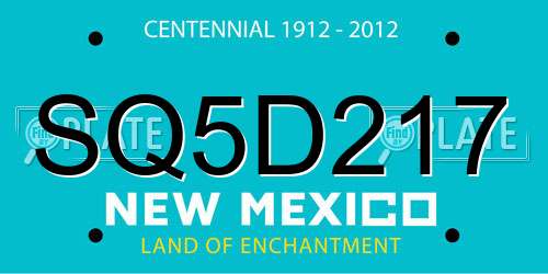 SQ5D217 New Mexico License Plate