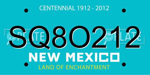 SQ8O212 New Mexico License Plate