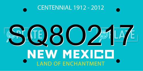 SQ8O217 New Mexico License Plate