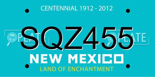 SQZ455 New Mexico License Plate
