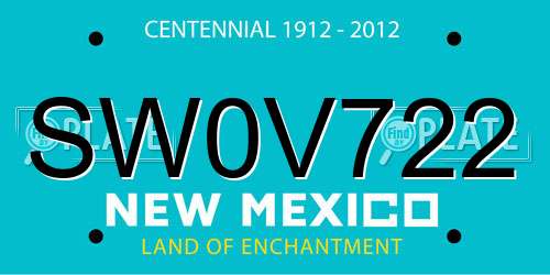 SW0V722 New Mexico License Plate