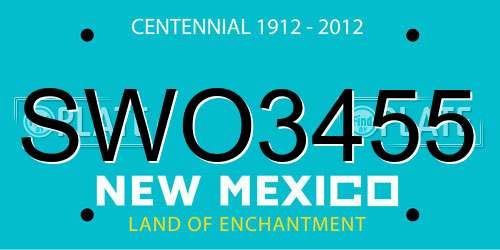 SWO3455 New Mexico License Plate