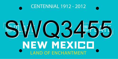 SWQ3455 New Mexico License Plate
