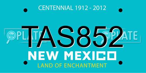 TAS852 New Mexico License Plate