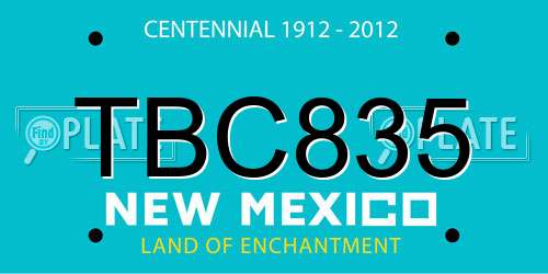 TBC835 New Mexico License Plate