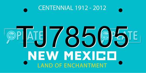 TJ78505 New Mexico License Plate